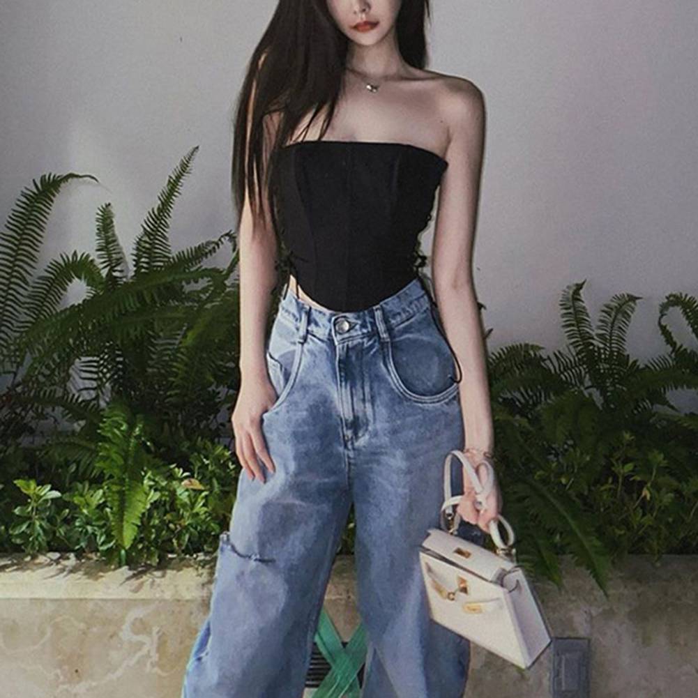 2020 E-Girl Style Spaghetti Strap V Neck with Lace Cropped Tops Y2K Summer Fashion Ribbed Solid Backless Blue Cami Streetwear