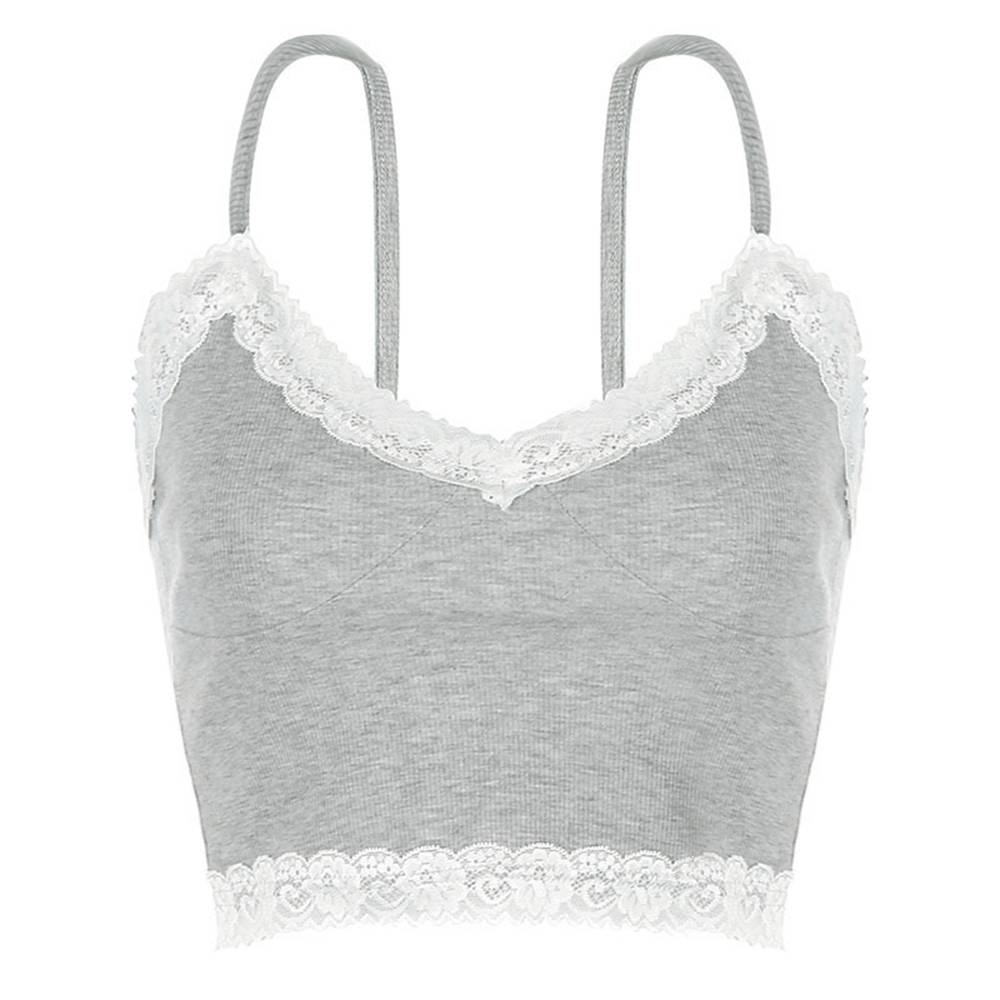 2020 E-Girl Style Spaghetti Strap V Neck with Lace Cropped Tops Y2K Summer Fashion Ribbed Solid Backless Blue Cami Streetwear