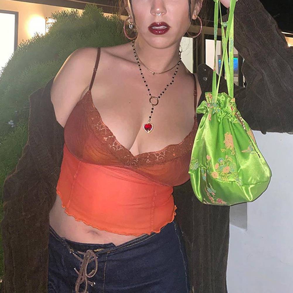 2020 E-Girl Style Spaghetti Strap V Neck with Lace Cropped Tops Y2K Summer Fashion Ribbed Solid Backless Blue Cami Streetwear