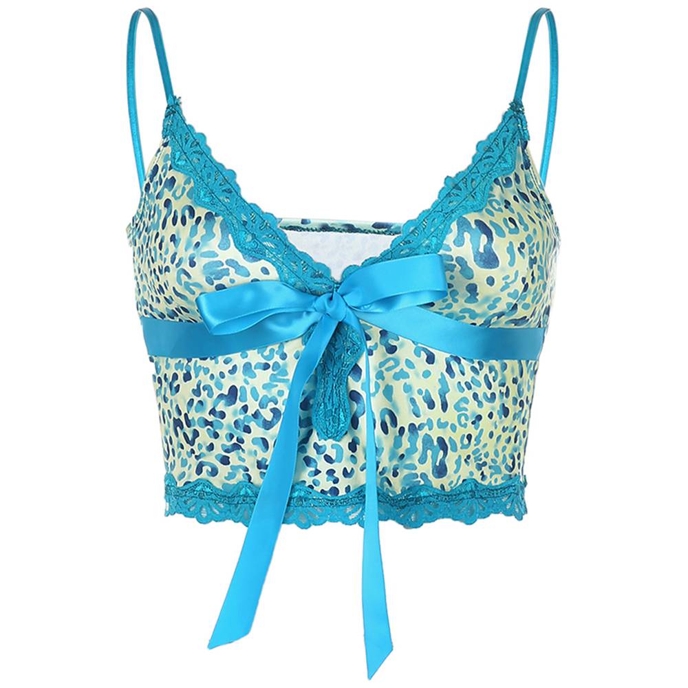 2020 E-Girl Style Spaghetti Strap V Neck with Lace Cropped Tops Y2K Summer Fashion Ribbed Solid Backless Blue Cami Streetwear