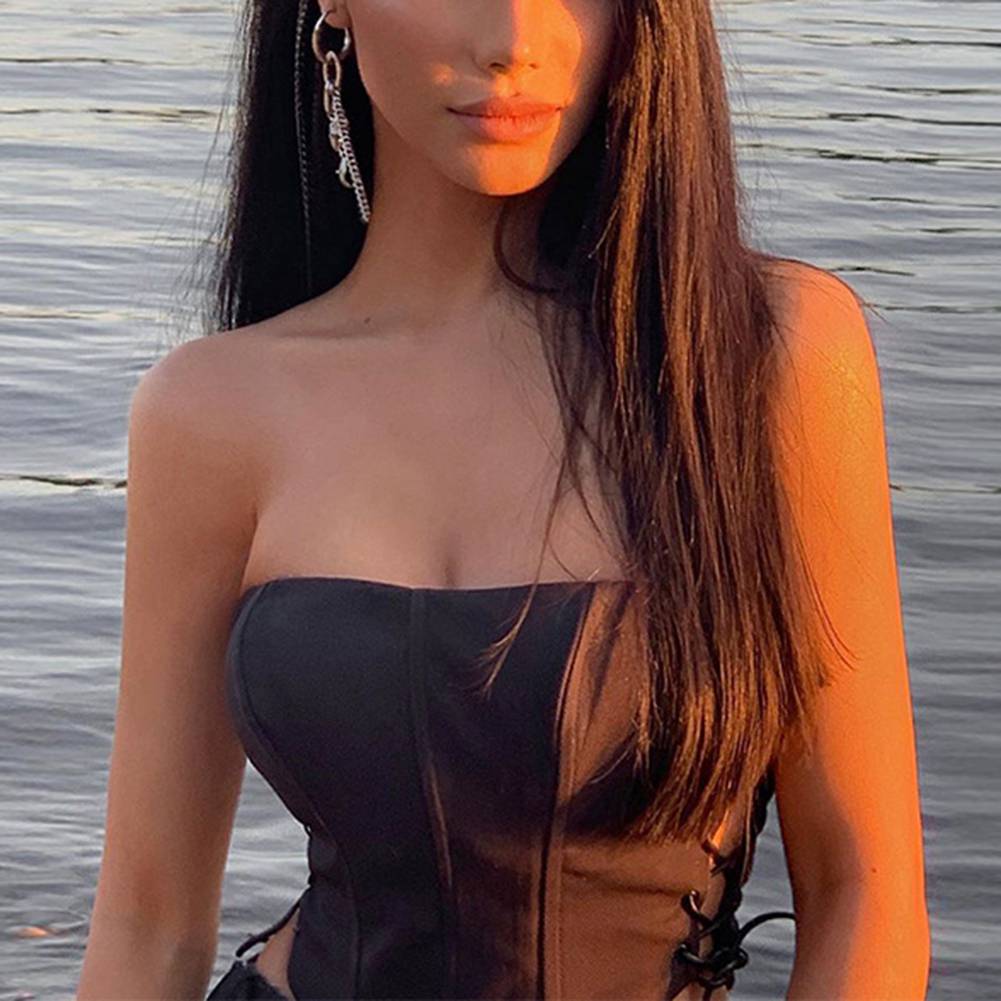 2020 E-Girl Style Spaghetti Strap V Neck with Lace Cropped Tops Y2K Summer Fashion Ribbed Solid Backless Blue Cami Streetwear