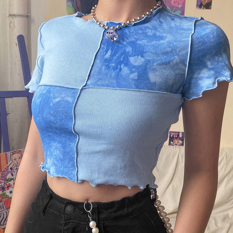 2021 Tie Dye Cropped Top Ruffle Patchwork OG0733 2021 Tie Dye Cropped Top Ruffle Patchwork OG0733