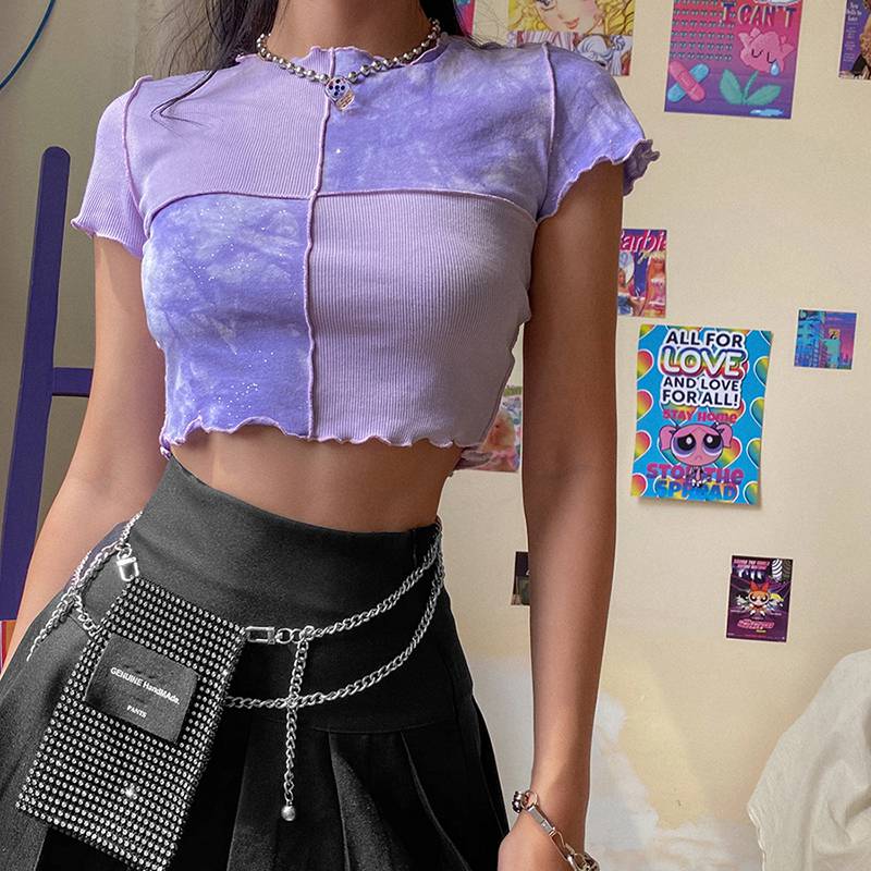 2021 Tie Dye Cropped Top Ruffle Patchwork OG0733 2021 Tie Dye Cropped Top Ruffle Patchwork OG0733