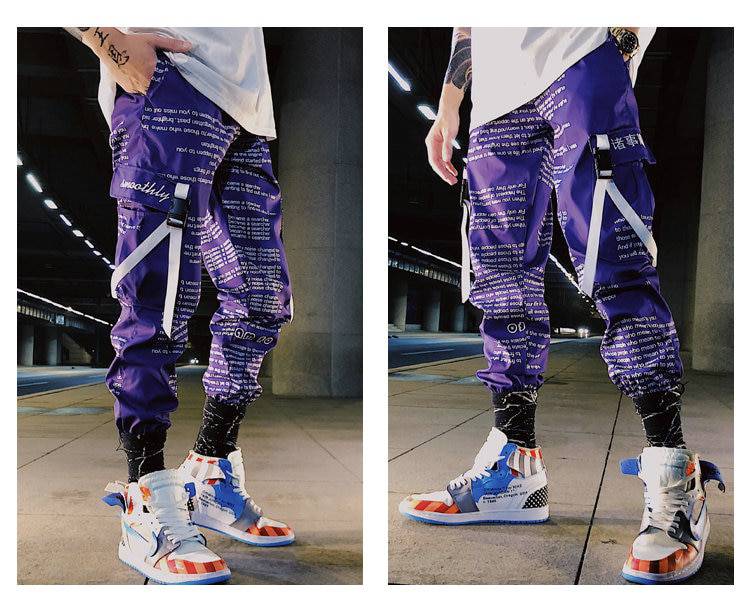 Block Pocket Patchwork Cargo Joggers Men 2021 New Streetwear Hip Hop Letter Print Harem Pants Mens Casual Trousers Sweatpants