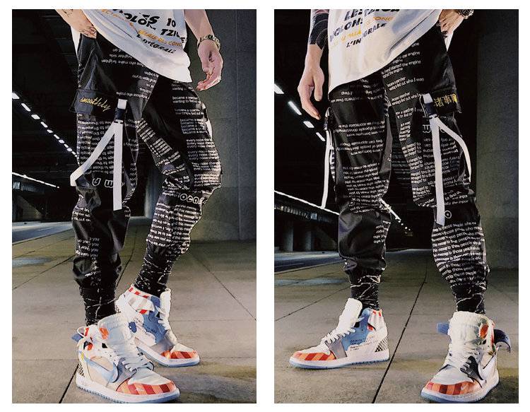 Block Pocket Patchwork Cargo Joggers Men 2021 New Streetwear Hip Hop Letter Print Harem Pants Mens Casual Trousers Sweatpants