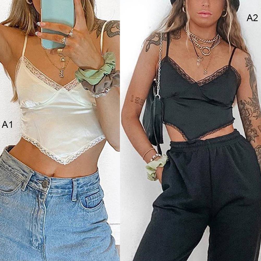 Satin Crop Tops Streetwear Spaghetti Strap OG0736