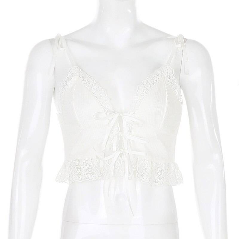 90s Sexy Crop Tops Frill Lace OG0738