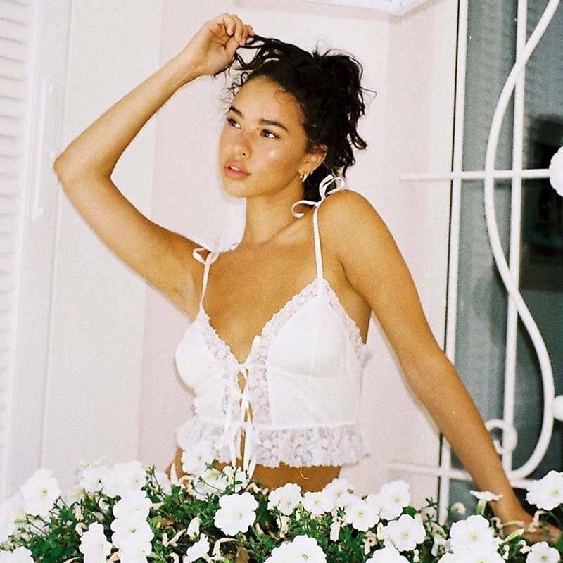 90s Sexy Crop Tops Frill Lace OG0738