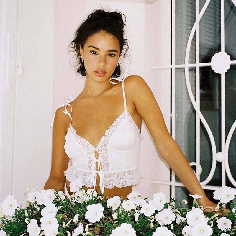 90s Sexy Crop Tops Frill Lace OG0738
