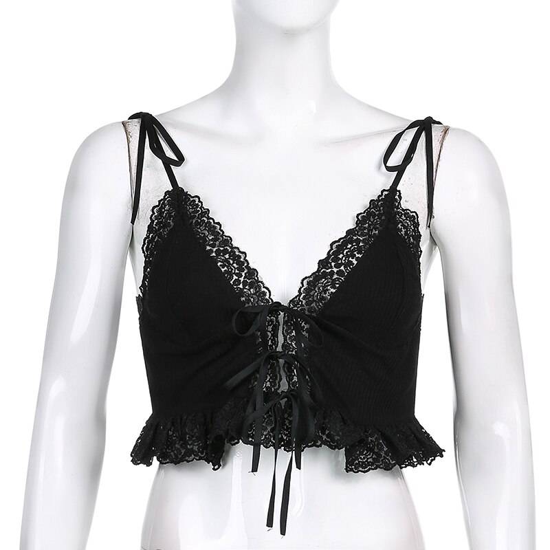 90s Sexy Crop Tops Frill Lace OG0738
