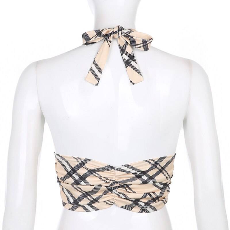 Vintage Retro y2k Crop Tops for Women Sexy Backless Ribbed Lace-up Camisole Harajuku Aesthetic 90s Halter Tops Tee Cuteandpsycho