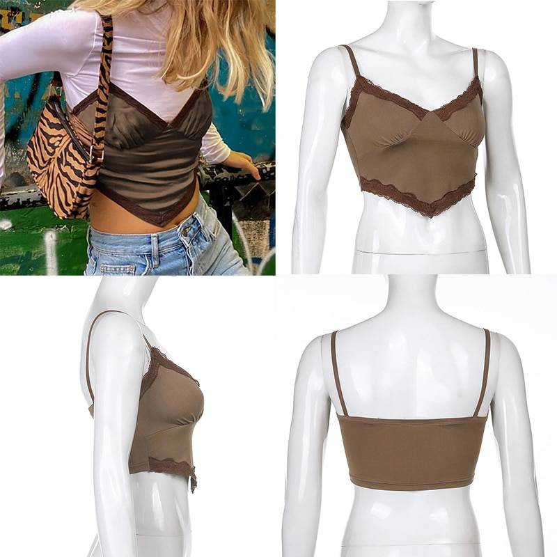 Vintage Retro y2k Crop Tops for Women Sexy Backless Ribbed Lace-up Camisole Harajuku Aesthetic 90s Halter Tops Tee Cuteandpsycho