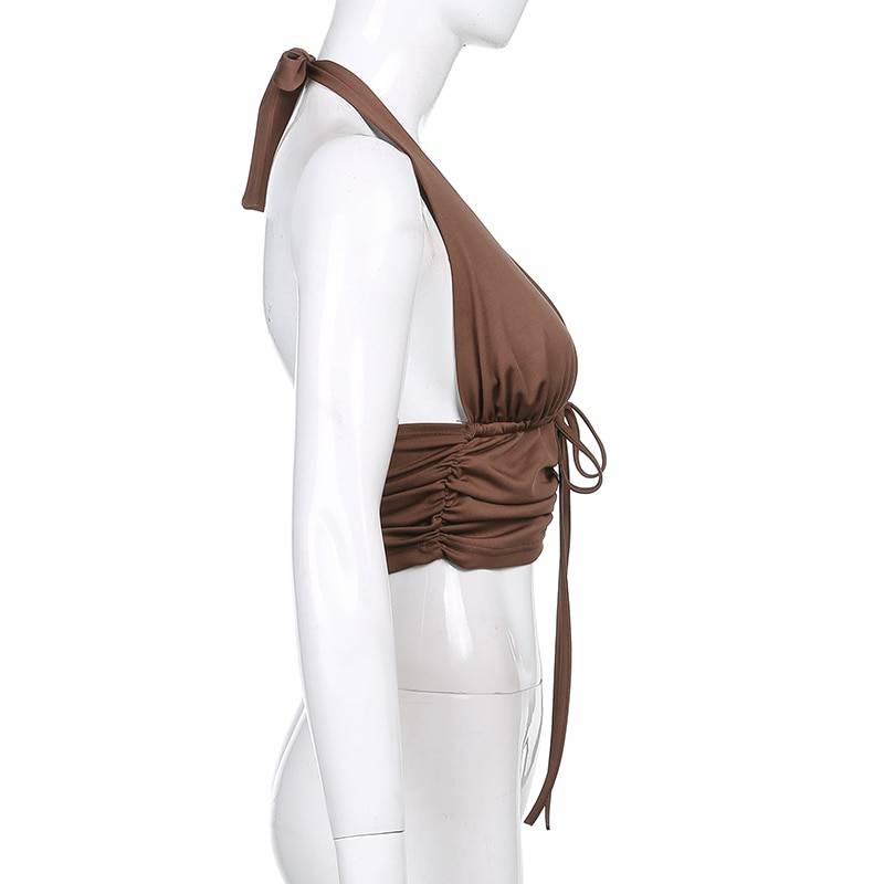 Vintage Retro y2k Crop Tops for Women Sexy Backless Ribbed Lace-up Camisole Harajuku Aesthetic 90s Halter Tops Tee Cuteandpsycho