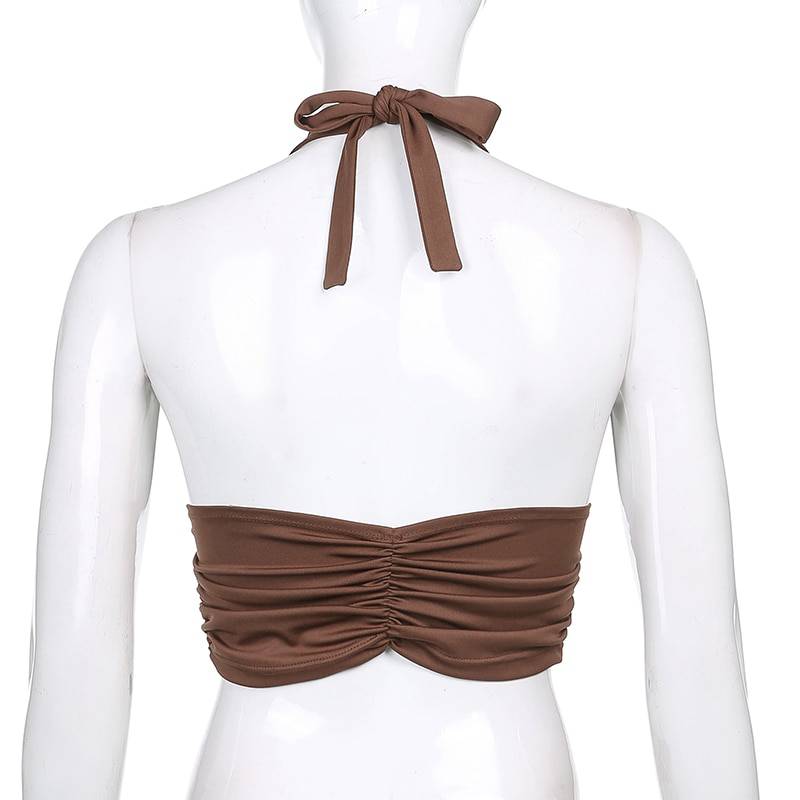 Vintage Retro y2k Crop Tops for Women Sexy Backless Ribbed Lace-up Camisole Harajuku Aesthetic 90s Halter Tops Tee Cuteandpsycho