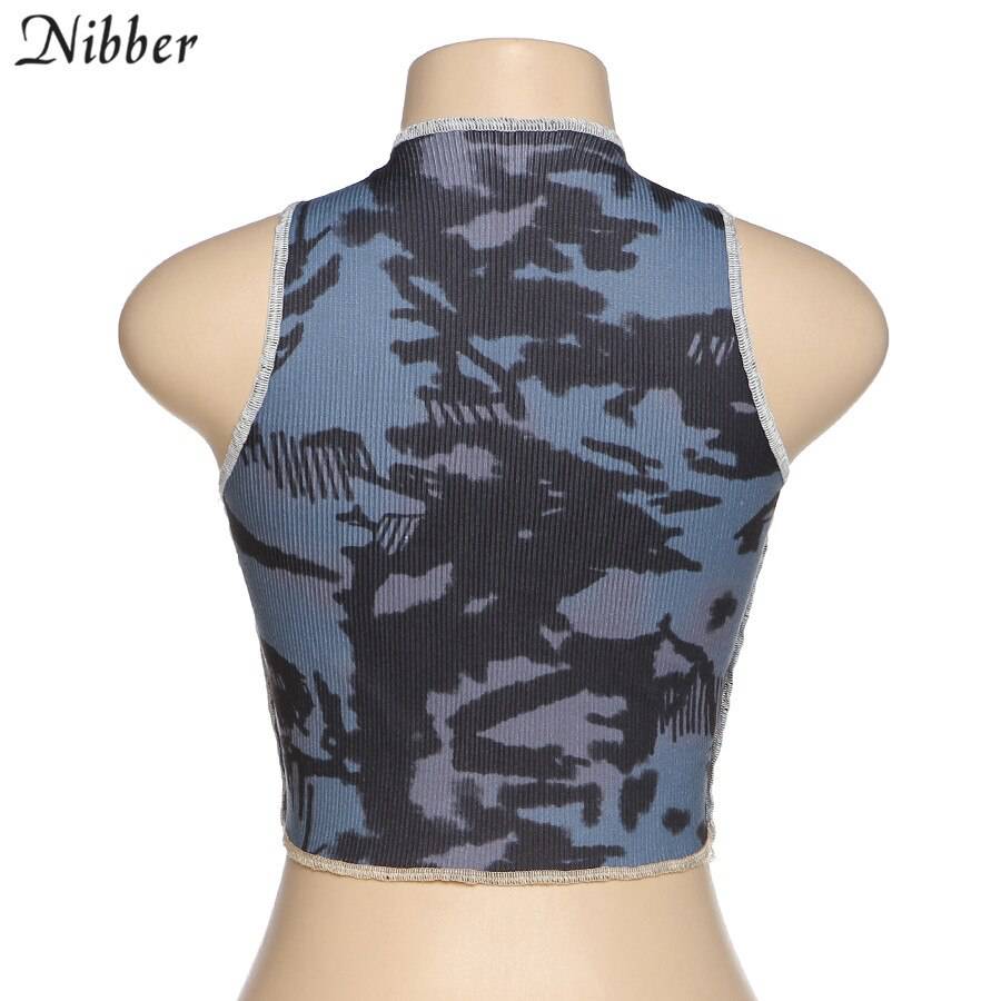 Nibber bodycon Tie-dye casual tank top female Gothic street Patchwork camisole summer club sleeveless knitting crop tops femme Women Bodycon Tie-dye Knitting Crop Tops OG0754