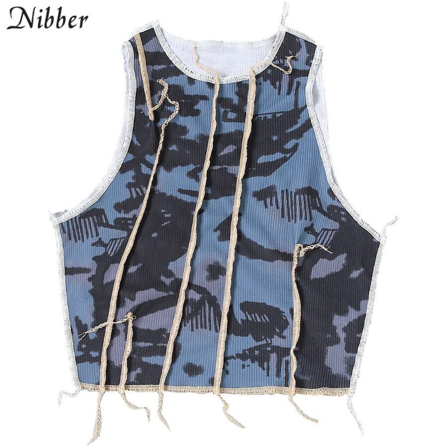 Nibber bodycon Tie-dye casual tank top female Gothic street Patchwork camisole summer club sleeveless knitting crop tops femme Nibber bodycon Tie-dye casual tank top female Gothic street Patchwork camisole summer club sleeveless knitting crop tops femme