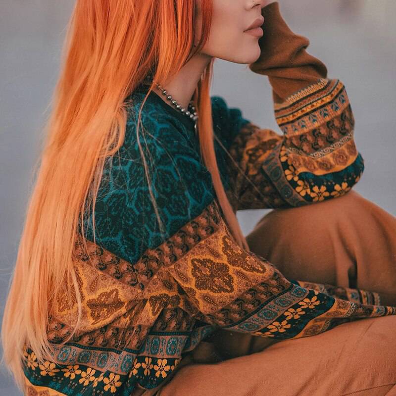 Chritmas Sweaters For Women Retro Chic Splicing Color Hoodies Young Girls Winter Crop Tops Oversize Knitted Short Female Sweater Women Retro Oversize Knitted Sweater OG0756