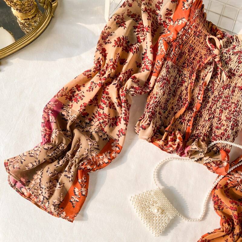 Women Long Puff Sleeve Ruffle Chiffon Blouse OG0757