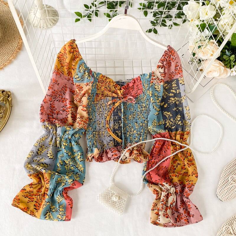 Women Long Puff Sleeve Ruffle Chiffon Blouse OG0757