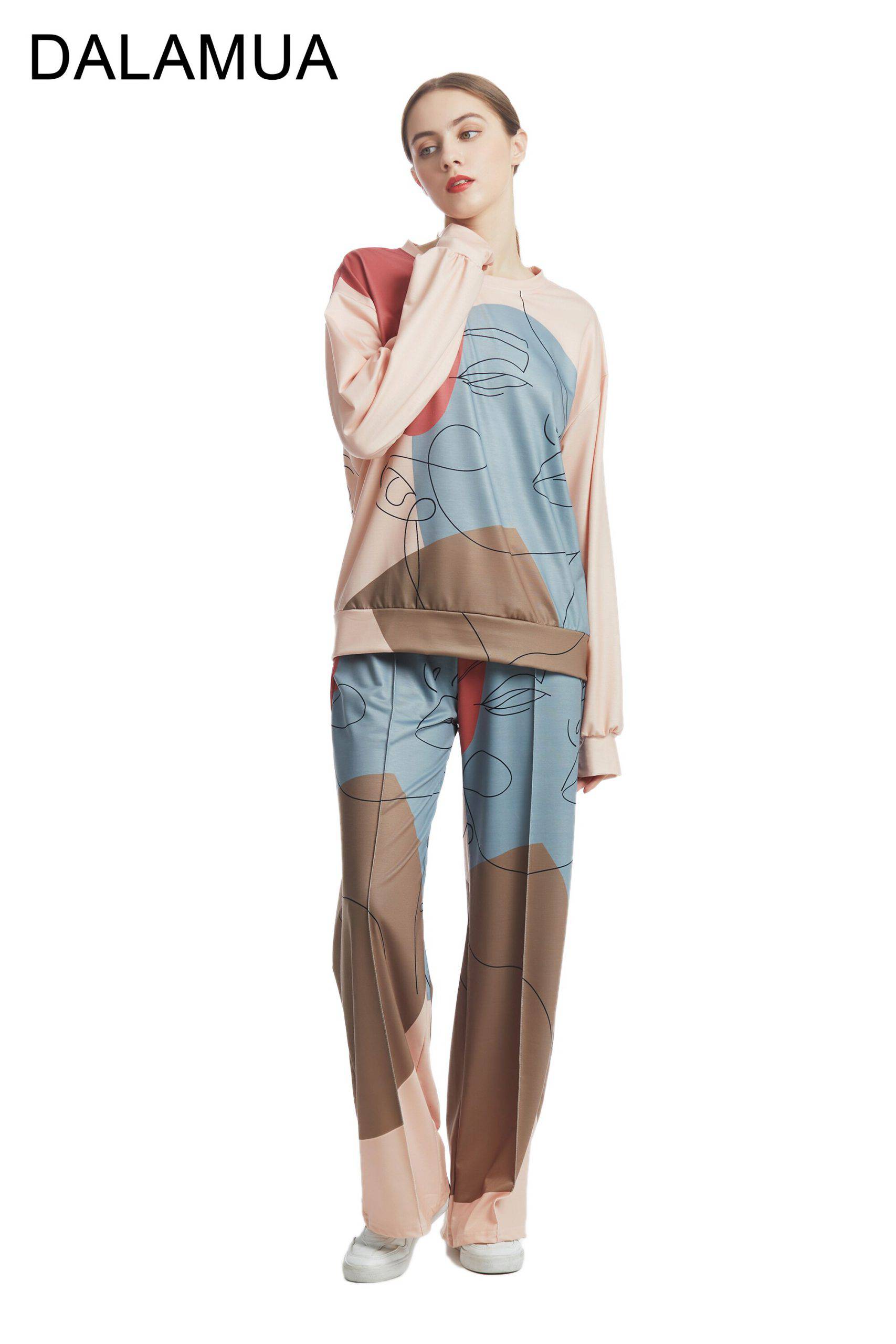 Tracksuits Women Suit Two Piece Print Casual Sweatshirts Sweatpants Hoodies Pullover 2020 Autumn Winter Vintage Female Tracksuit Women Two Piece Set Print Casual Tracksuit OG0758