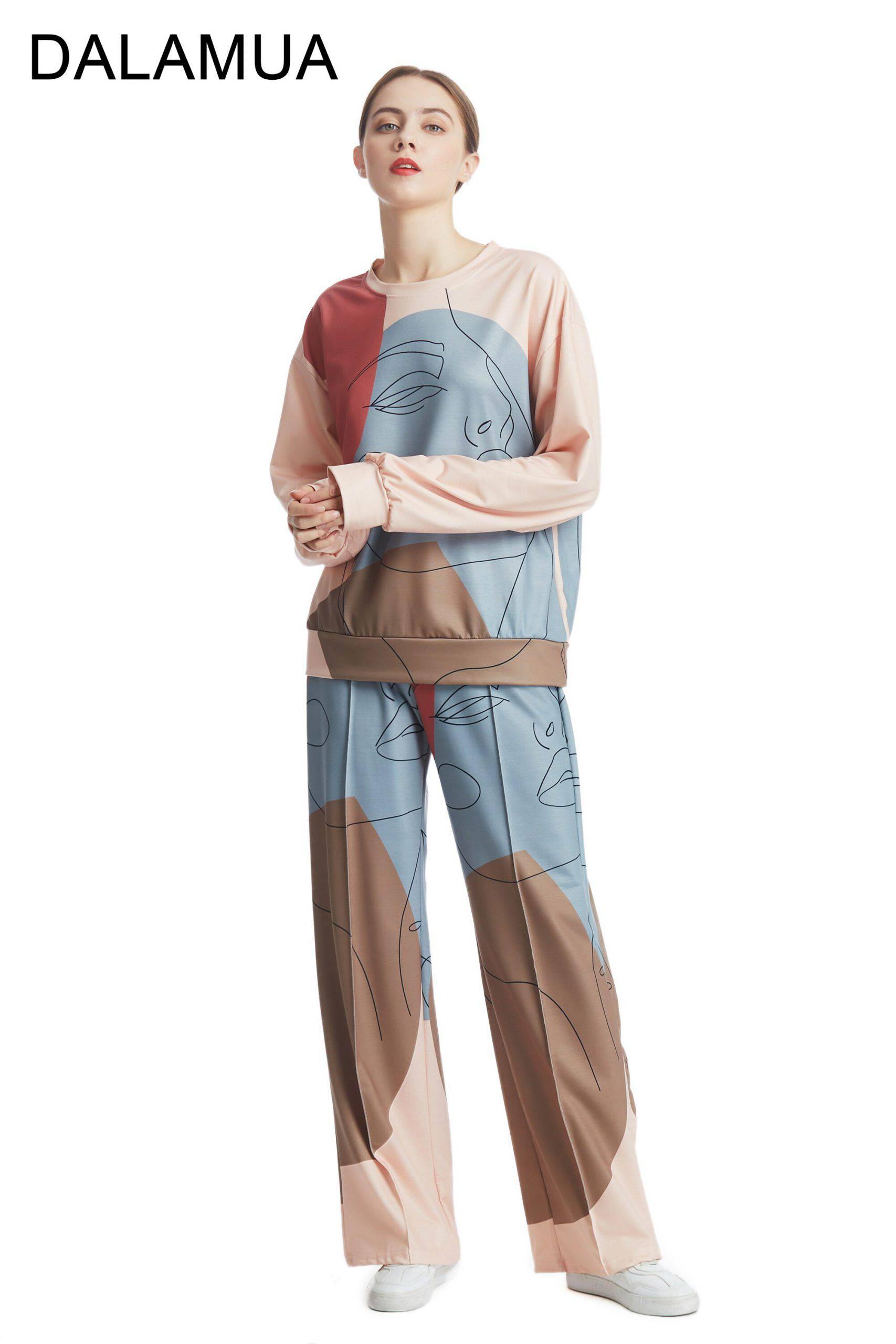 Tracksuits Women Suit Two Piece Print Casual Sweatshirts Sweatpants Hoodies Pullover 2020 Autumn Winter Vintage Female Tracksuit Women Two Piece Set Print Casual Tracksuit OG0758