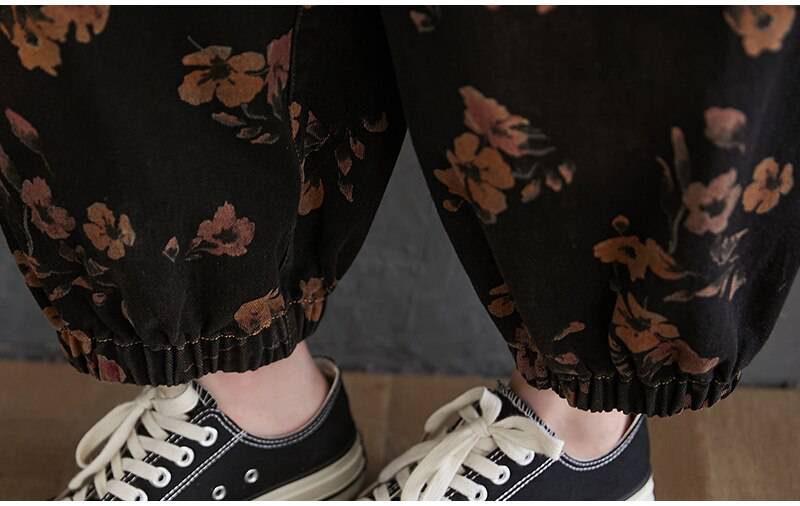 Black Denim Overalls Oversized Floral Print OUT0767 Black Denim Overalls Oversized Floral Print OUT0767