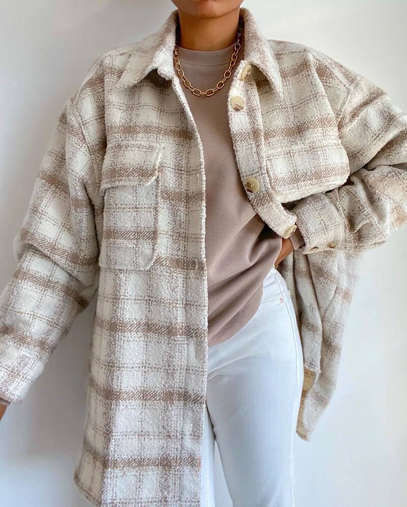 2021 Autumn Oversize Outwear Vintage Soft Tweed Shirts OUT0774