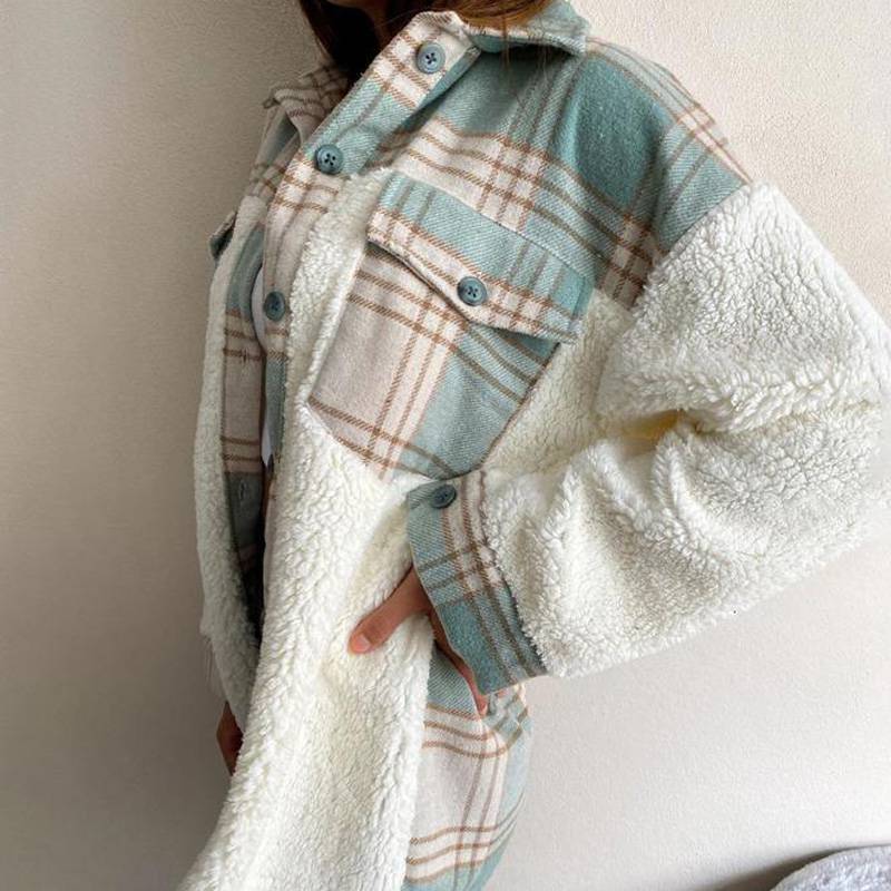 Winter Outerwear Vintage Oversize Fluffy Plaid Shirt OUT0777