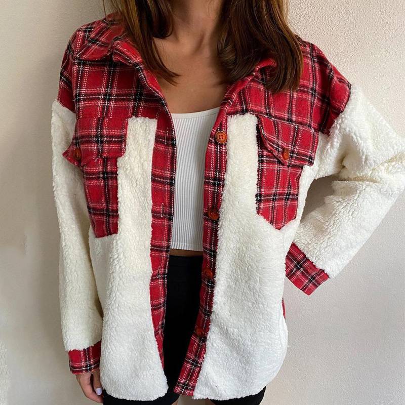 Winter Outerwear Vintage Oversize Fluffy Plaid Shirt OUT0777