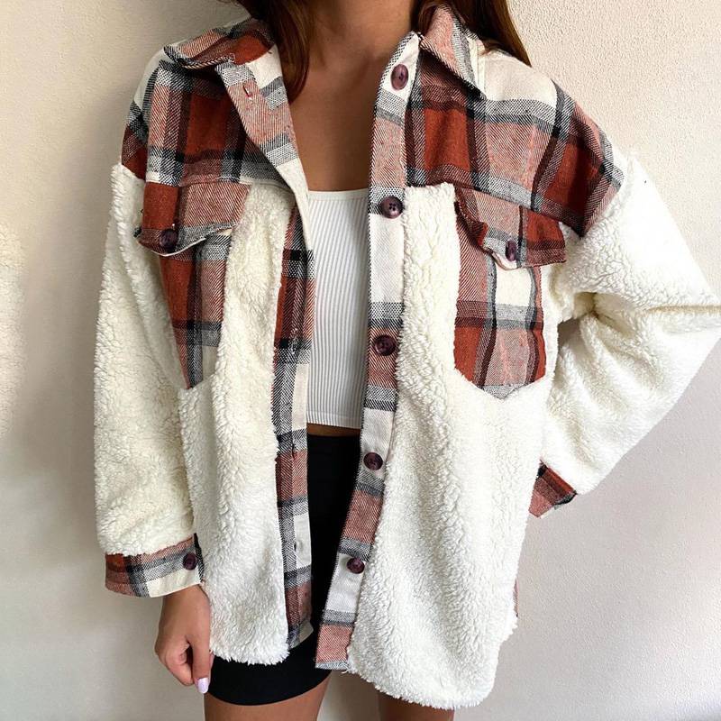 Winter Outerwear Vintage Oversize Fluffy Plaid Shirt OUT0777