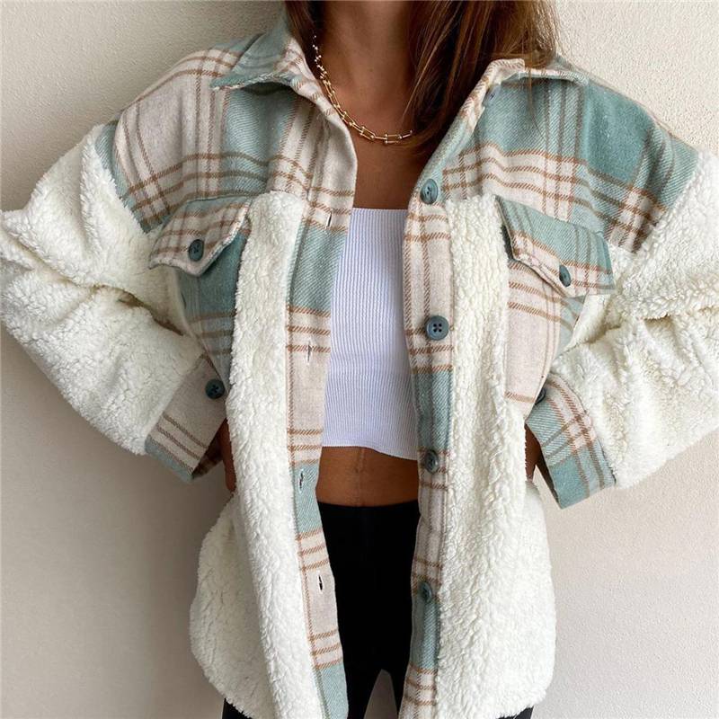 Winter Outerwear Vintage Oversize Fluffy Plaid Shirt OUT0777