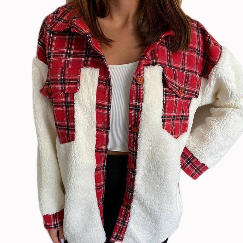 Winter Outerwear Vintage Oversize Fluffy Plaid Shirt OUT0777