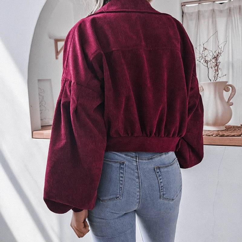 Women Winter Corduroy Short Jacket Solid Color OUT0778