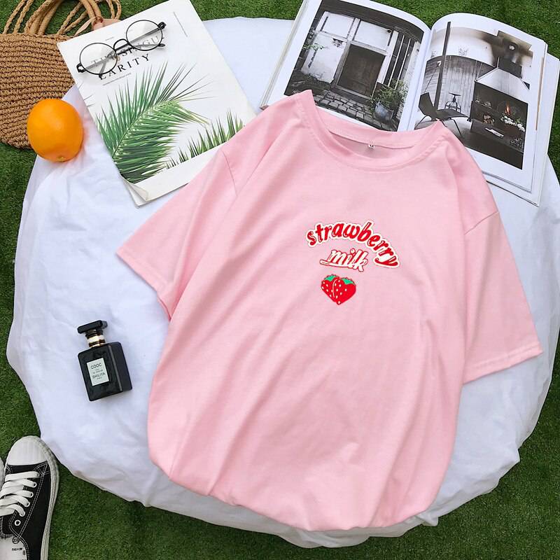 FREE SHIPPING Strawberry Milk T Shirt Print OUT0783