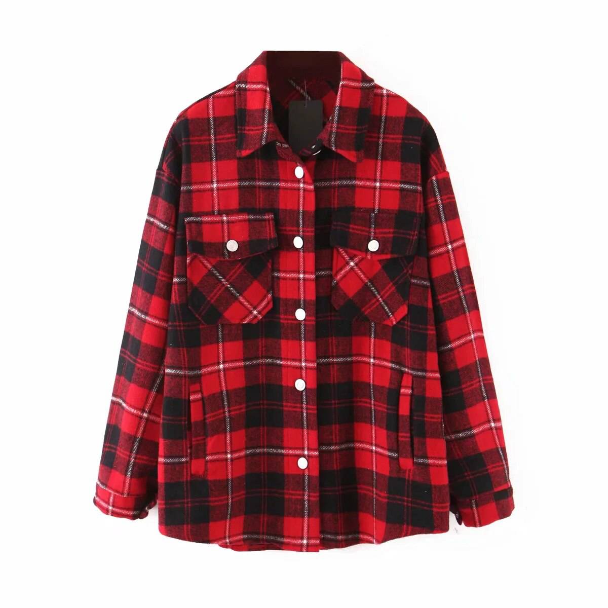 FREE SHIPPING Women Plaid Coat Vintage Style OUT0787