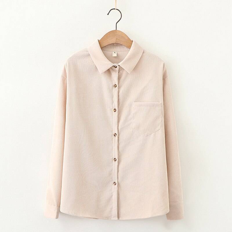 FREE SHIPPING Women's Corduroy Shirt Solid Color OUT0788