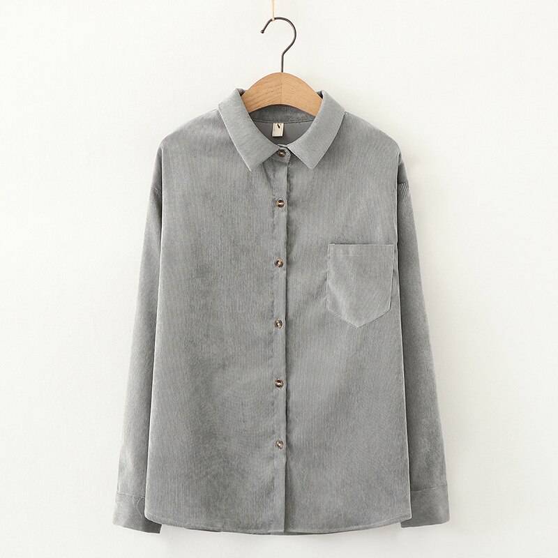 FREE SHIPPING Women's Corduroy Shirt Solid Color OUT0788