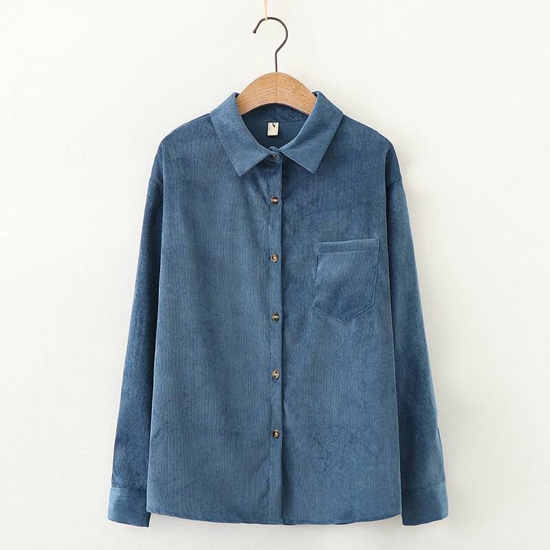 FREE SHIPPING Women's Corduroy Shirt Solid Color OUT0788