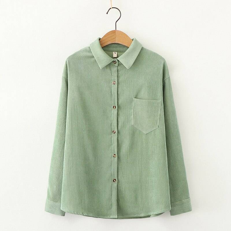 FREE SHIPPING Women's Corduroy Shirt Solid Color OUT0788