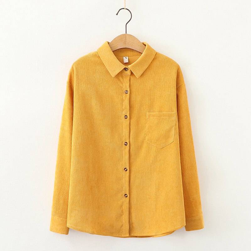 FREE SHIPPING Women's Corduroy Shirt Solid Color OUT0788