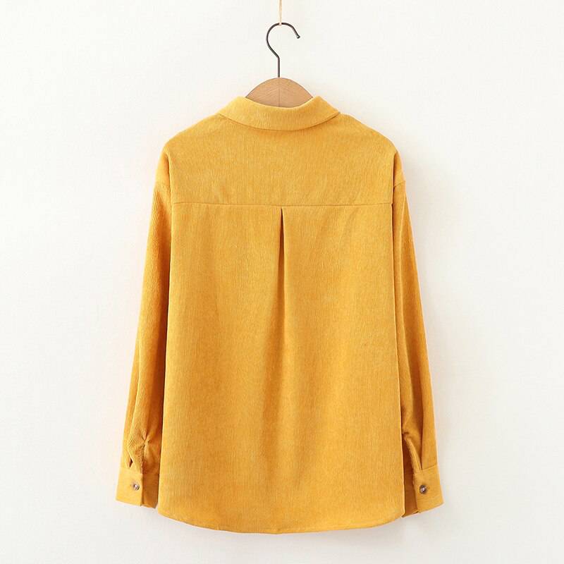 FREE SHIPPING Women's Corduroy Shirt Solid Color OUT0788