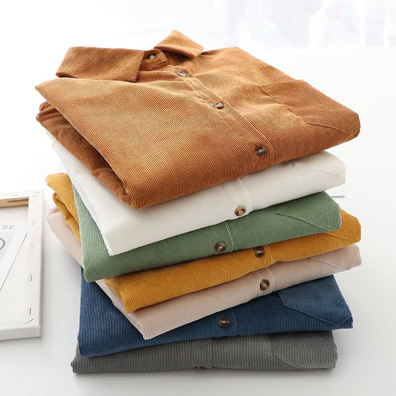 FREE SHIPPING Women's Corduroy Shirt Solid Color OUT0788