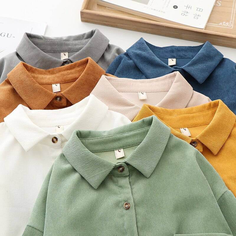 FREE SHIPPING Women's Corduroy Shirt Solid Color OUT0788