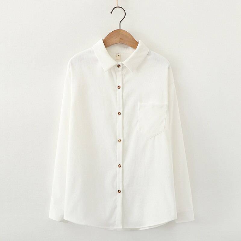 FREE SHIPPING Women's Corduroy Shirt Solid Color OUT0788
