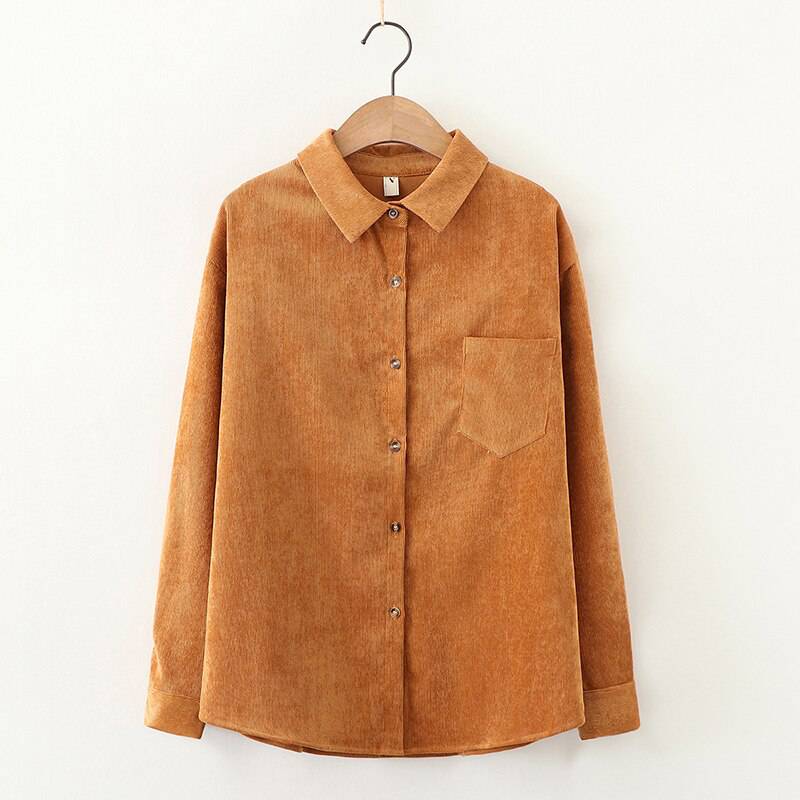 FREE SHIPPING Women's Corduroy Shirt Solid Color OUT0788