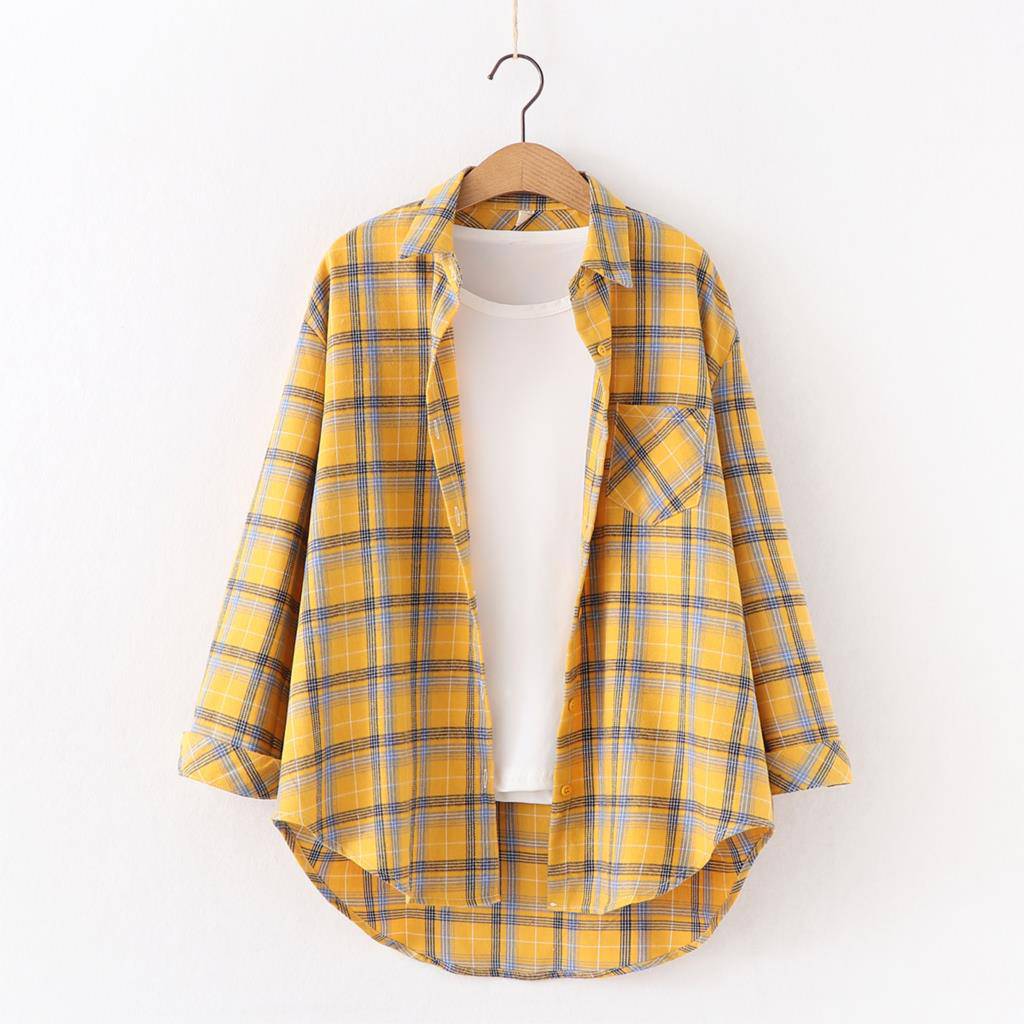 FREE SHIPPING Vintage Plaid Shirt Long Sleeve OUT0789
