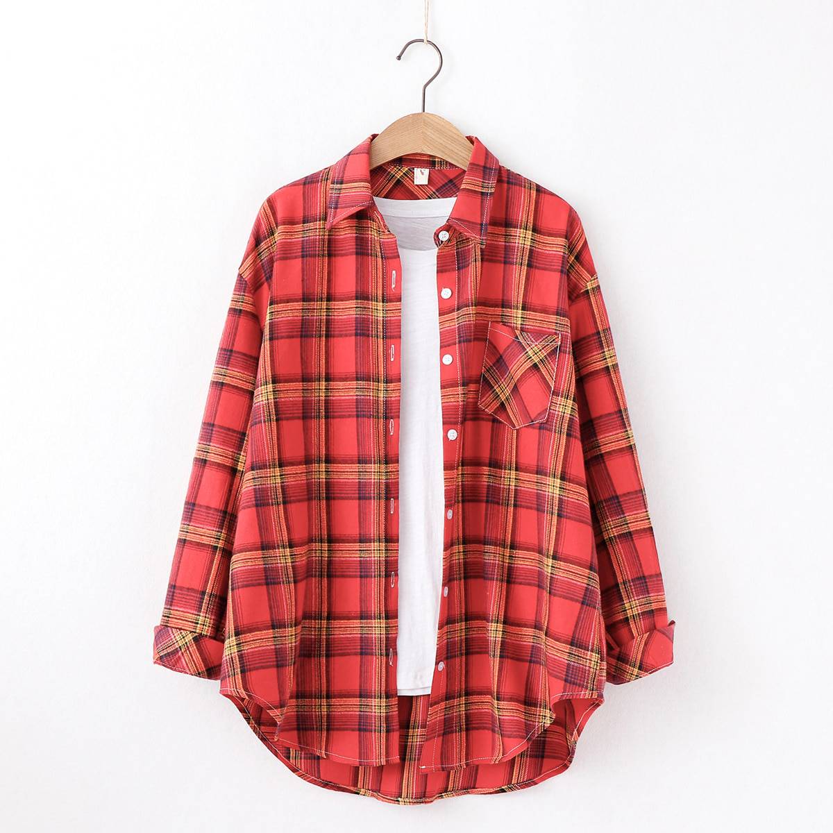 FREE SHIPPING Vintage Plaid Shirt Long Sleeve OUT0789