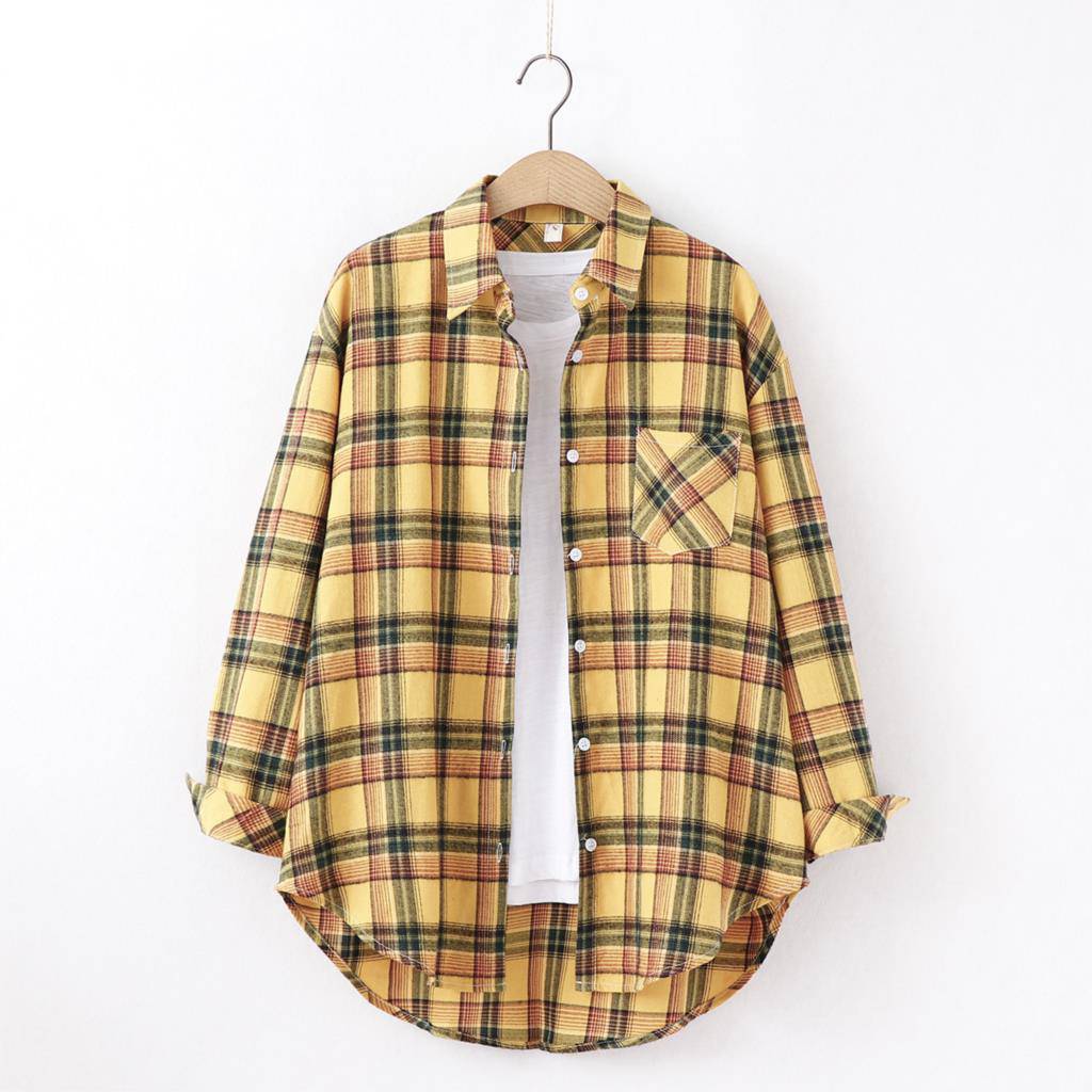 FREE SHIPPING Vintage Plaid Shirt Long Sleeve OUT0789