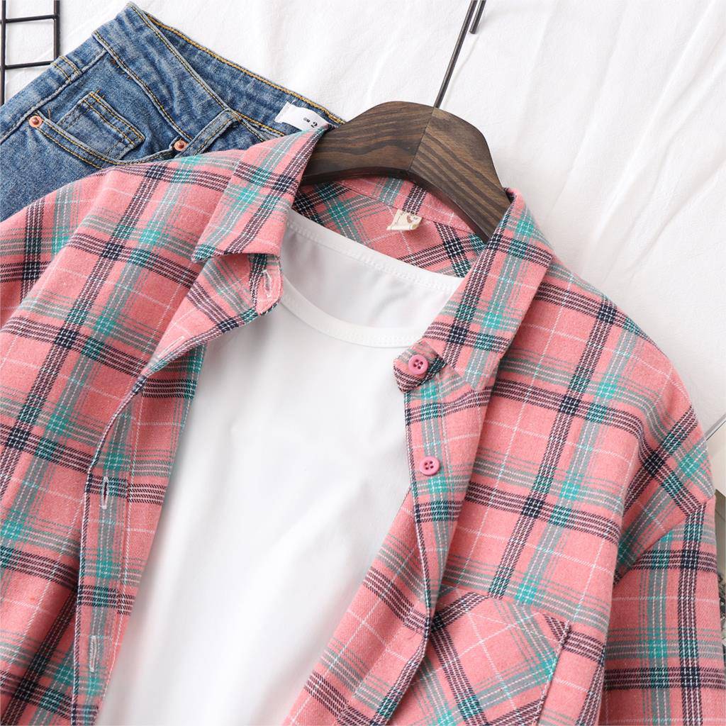 FREE SHIPPING Vintage Plaid Shirt Long Sleeve OUT0789