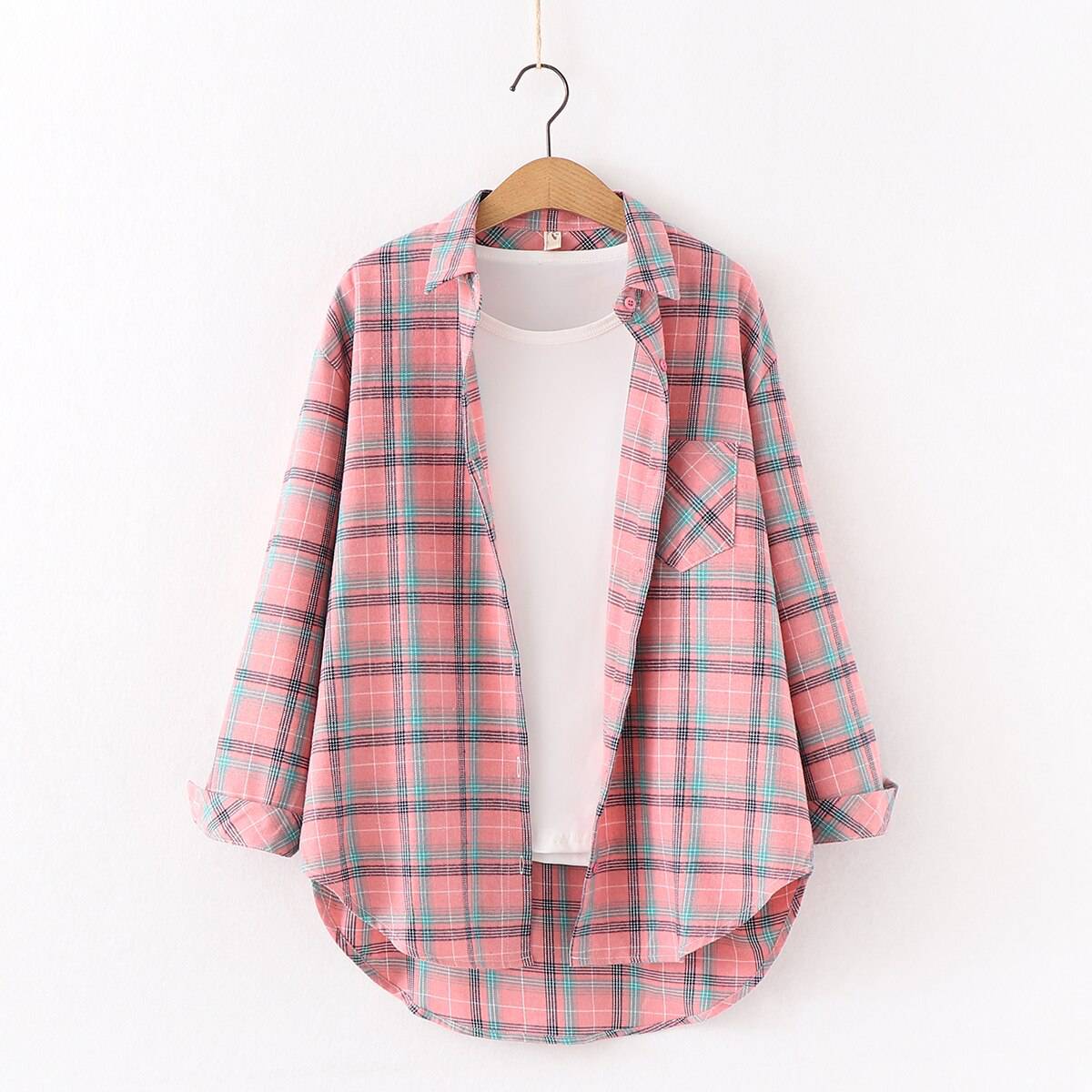 FREE SHIPPING Vintage Plaid Shirt Long Sleeve OUT0789